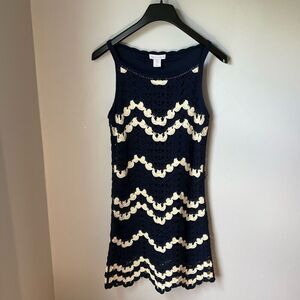 House of Harlowe Crochet Tank Dress, XS. Navy and Cream. Minimalist, Modest. Sum